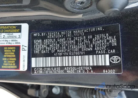 2014 Toyota Camry Xle из США, поврежденный, VIN 4T1BF1FK1EU760701